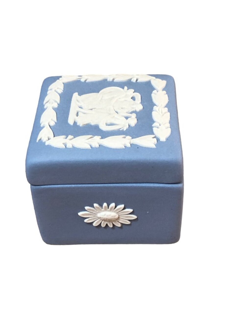 Wedgwood Portland Blue Jasperware Mini Trinket Box Greecian Goddesses Square